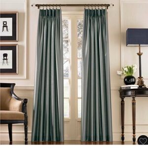 2 Curtainworks Marquee Faux Silk Pinch Pleat Curtain Panels Teal 30 x 95 New